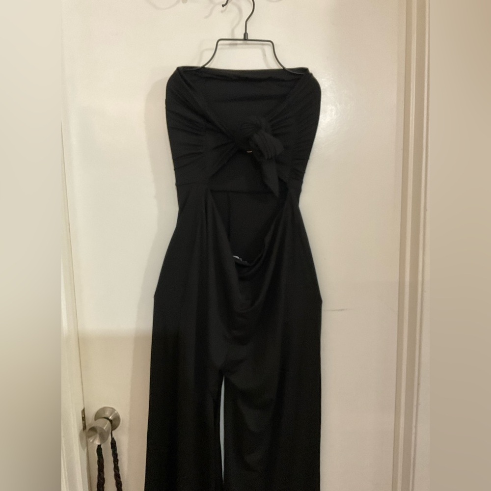 Fashion Nova Black Ruched Strapless Gown